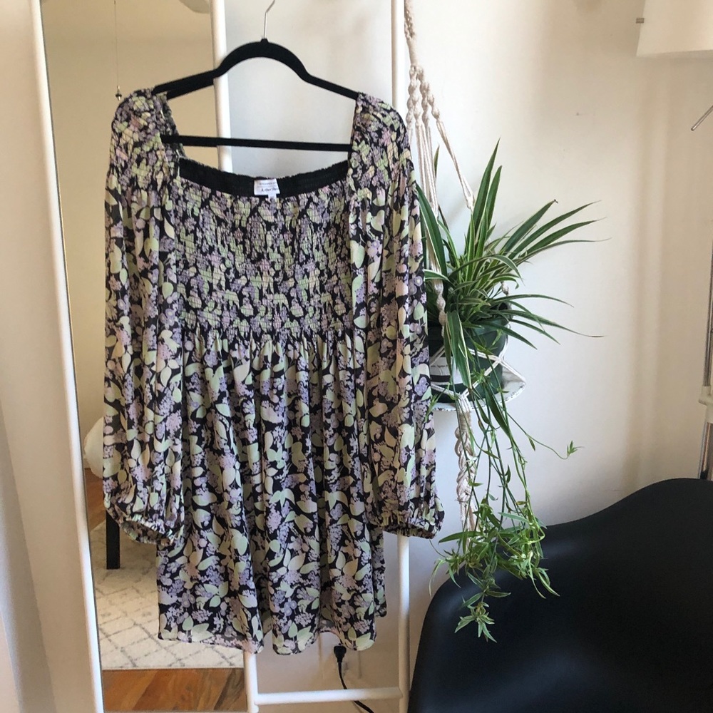& other stories floral print smocked mini dress